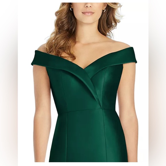 New Alfred Sung Off-The-Shoulder Satin Gown Hunt Green Size 16R Maxi Dress Women - Picture 3 of 3